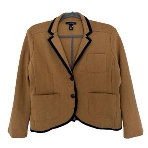 Lands' End Women's Double Knit Jacket Taupe With Black Trim.